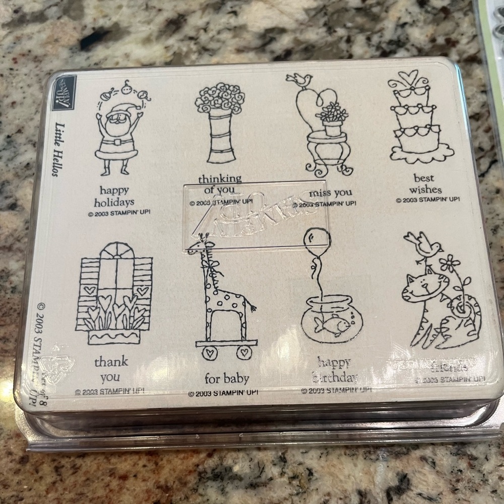 Retired Stamping Up set of unmounted rubber stamps, Little Hello’s